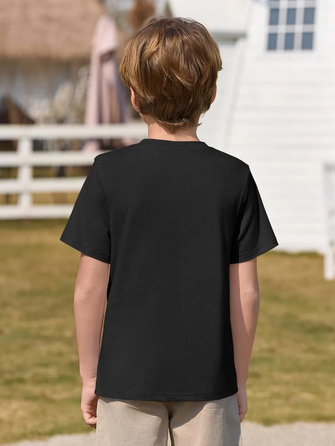 Haloumoning Boys T Shirts Kids Short Sleeve Pocket Shirt Crewneck Summer Basic Tee Tops 5-14 Years