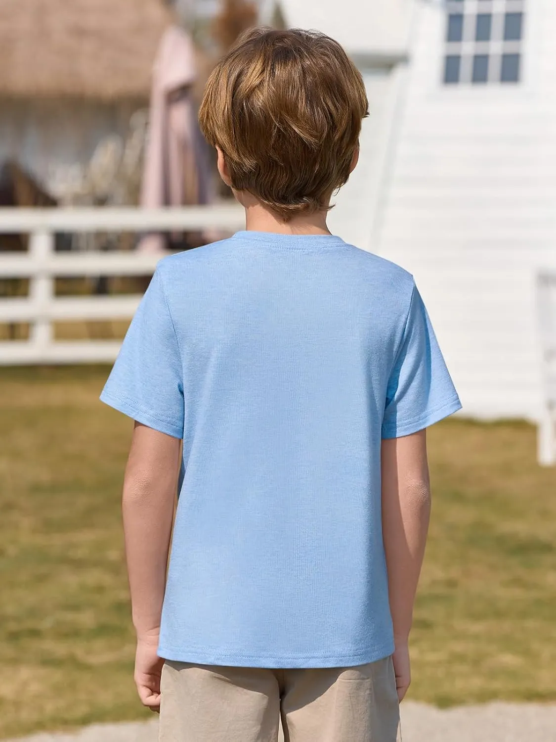 Haloumoning Boys T Shirts Kids Short Sleeve Pocket Shirt Crewneck Summer Basic Tee Tops 5-14 Years