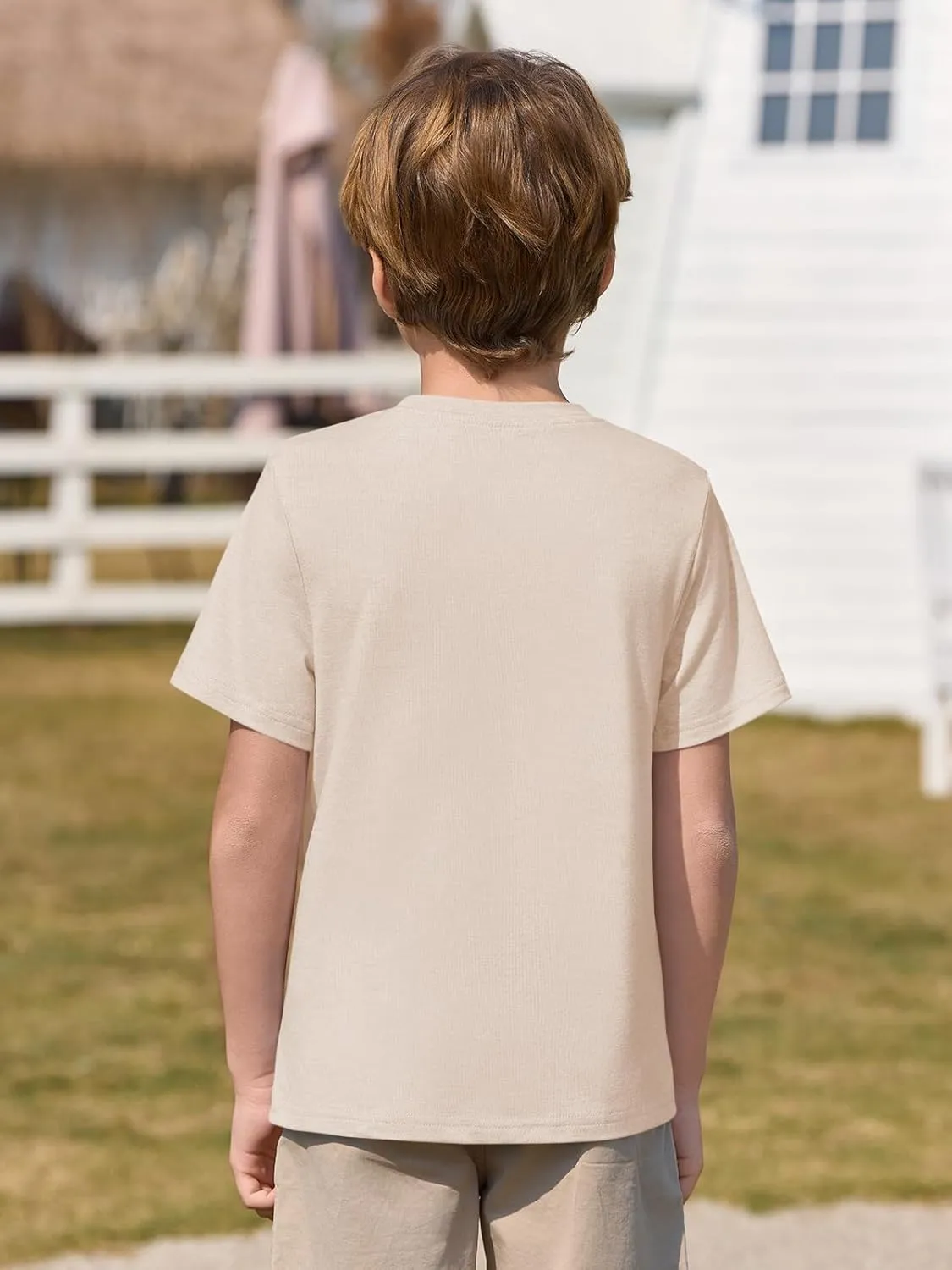 Haloumoning Boys T Shirts Kids Short Sleeve Pocket Shirt Crewneck Summer Basic Tee Tops 5-14 Years