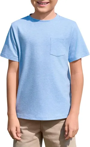 Haloumoning Boys T Shirts Kids Short Sleeve Pocket Shirt Crewneck Summer Basic Tee Tops 5-14 Years