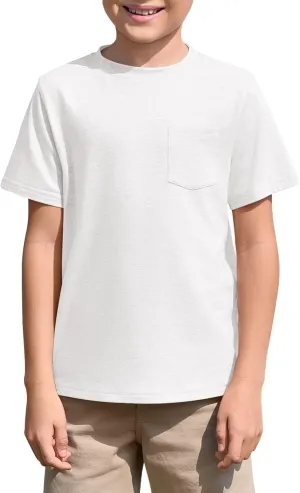 Haloumoning Boys T Shirts Kids Short Sleeve Pocket Shirt Crewneck Summer Basic Tee Tops 5-14 Years