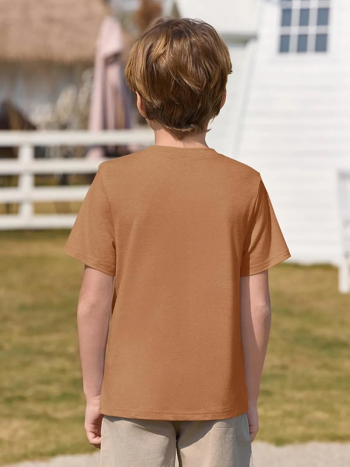 Haloumoning Boys T Shirts Kids Short Sleeve Pocket Shirt Crewneck Summer Basic Tee Tops 5-14 Years