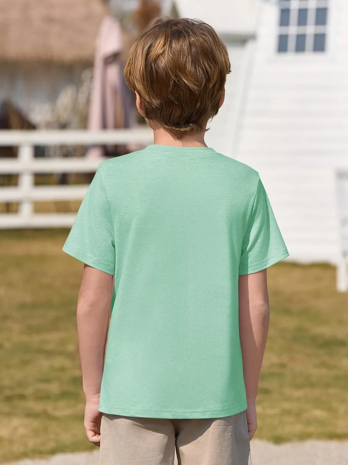 Haloumoning Boys T Shirts Kids Short Sleeve Pocket Shirt Crewneck Summer Basic Tee Tops 5-14 Years