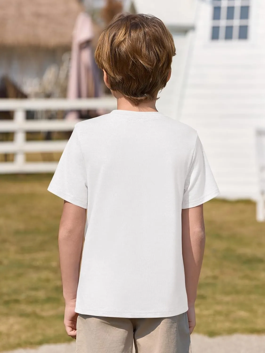 Haloumoning Boys T Shirts Kids Short Sleeve Pocket Shirt Crewneck Summer Basic Tee Tops 5-14 Years