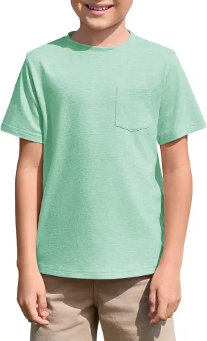 Haloumoning Boys T Shirts Kids Short Sleeve Pocket Shirt Crewneck Summer Basic Tee Tops 5-14 Years
