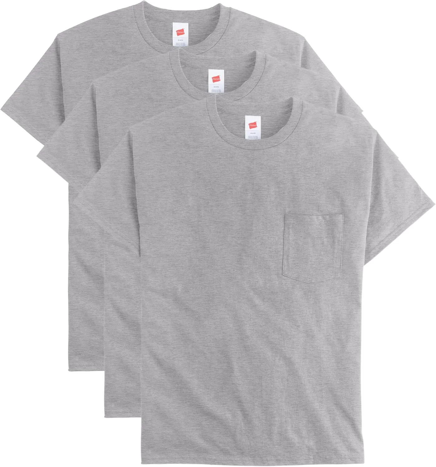Hanes Men's Essentials Short-Sleeve Pocket T-Shirt Pack, Cotton Crewneck Tee, 3-Pack