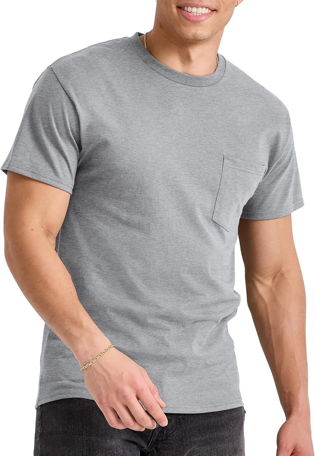 Hanes Men's Essentials Short-Sleeve Pocket T-Shirt Pack, Cotton Crewneck Tee, 3-Pack