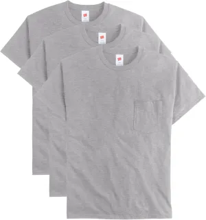 Hanes Men's Essentials Short-Sleeve Pocket T-Shirt Pack, Cotton Crewneck Tee, 3-Pack