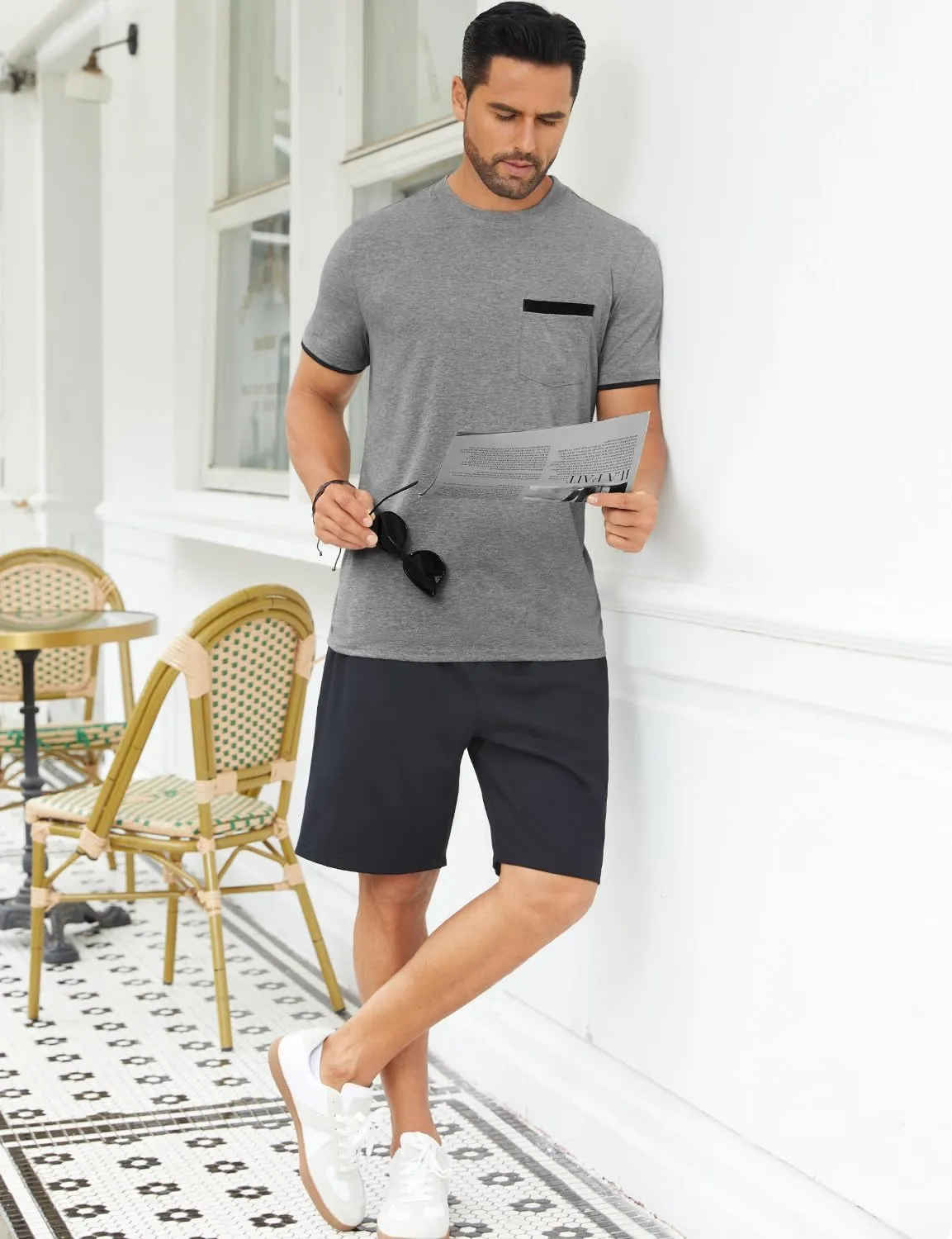 Hardaddy Men's Color Block Pullover Crew Neck Short Sleeve Tee Shirts with Pocket