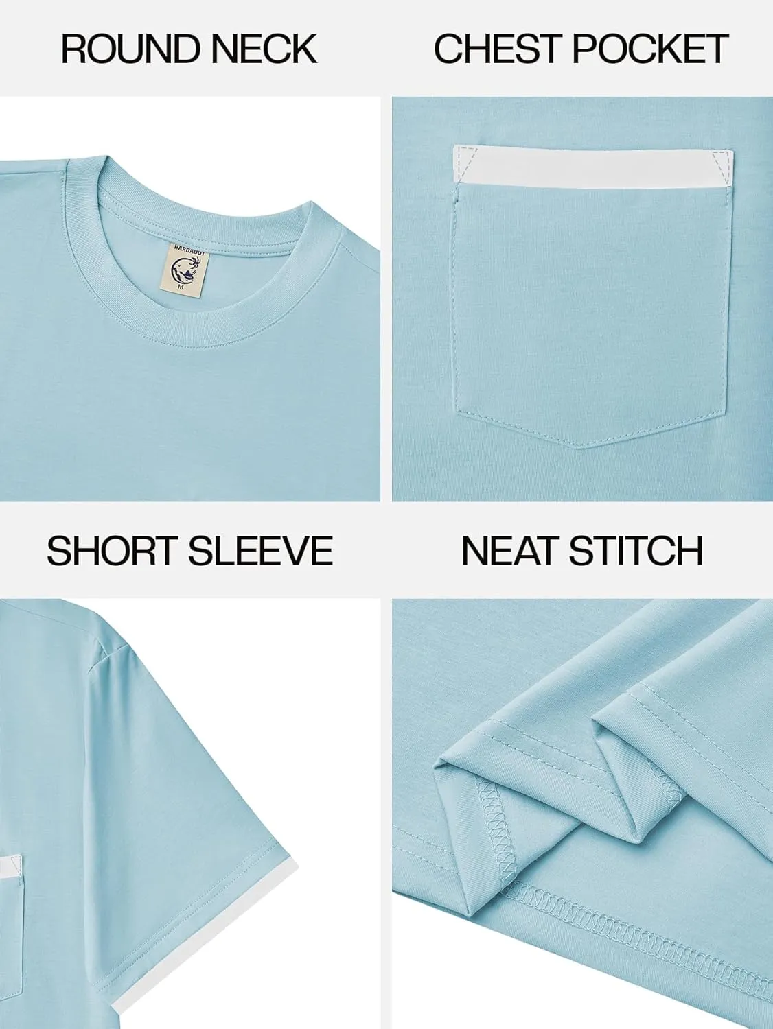 Hardaddy Men's Color Block Pullover Crew Neck Short Sleeve Tee Shirts with Pocket