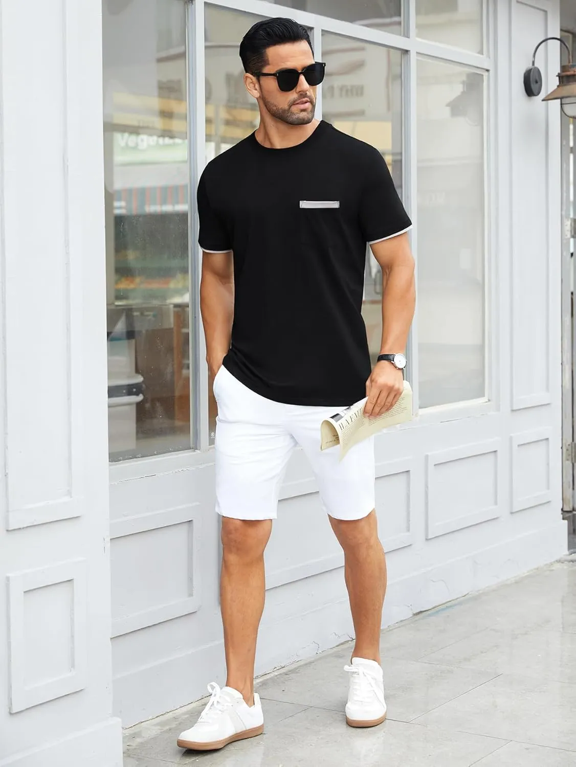 Hardaddy Men's Color Block Pullover Crew Neck Short Sleeve Tee Shirts with Pocket