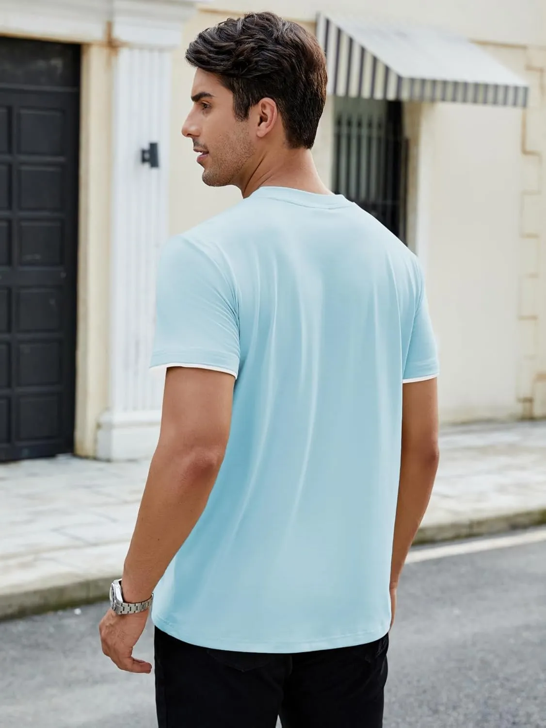 Hardaddy Men's Color Block Pullover Crew Neck Short Sleeve Tee Shirts with Pocket