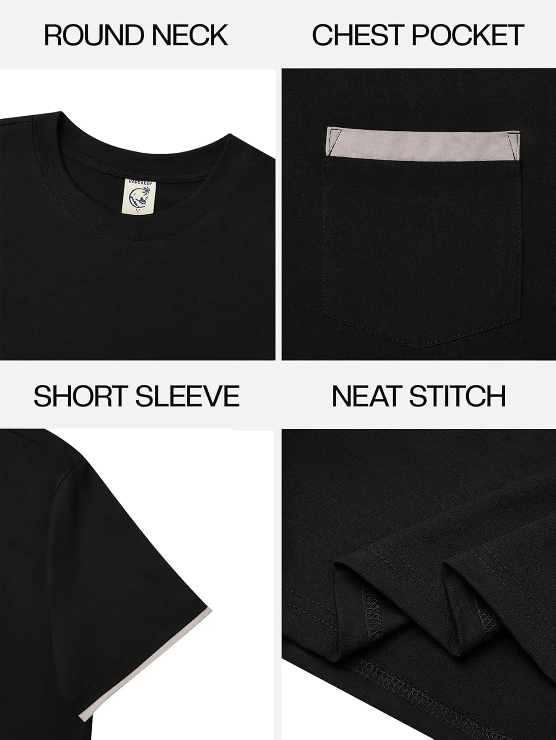 Hardaddy Men's Color Block Pullover Crew Neck Short Sleeve Tee Shirts with Pocket