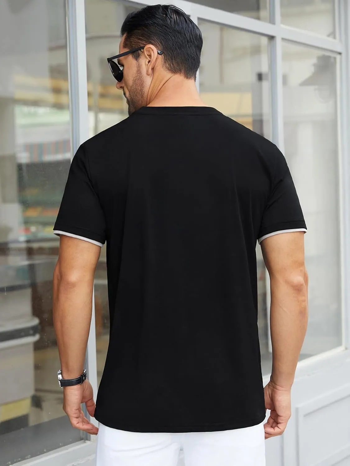 Hardaddy Men's Color Block Pullover Crew Neck Short Sleeve Tee Shirts with Pocket
