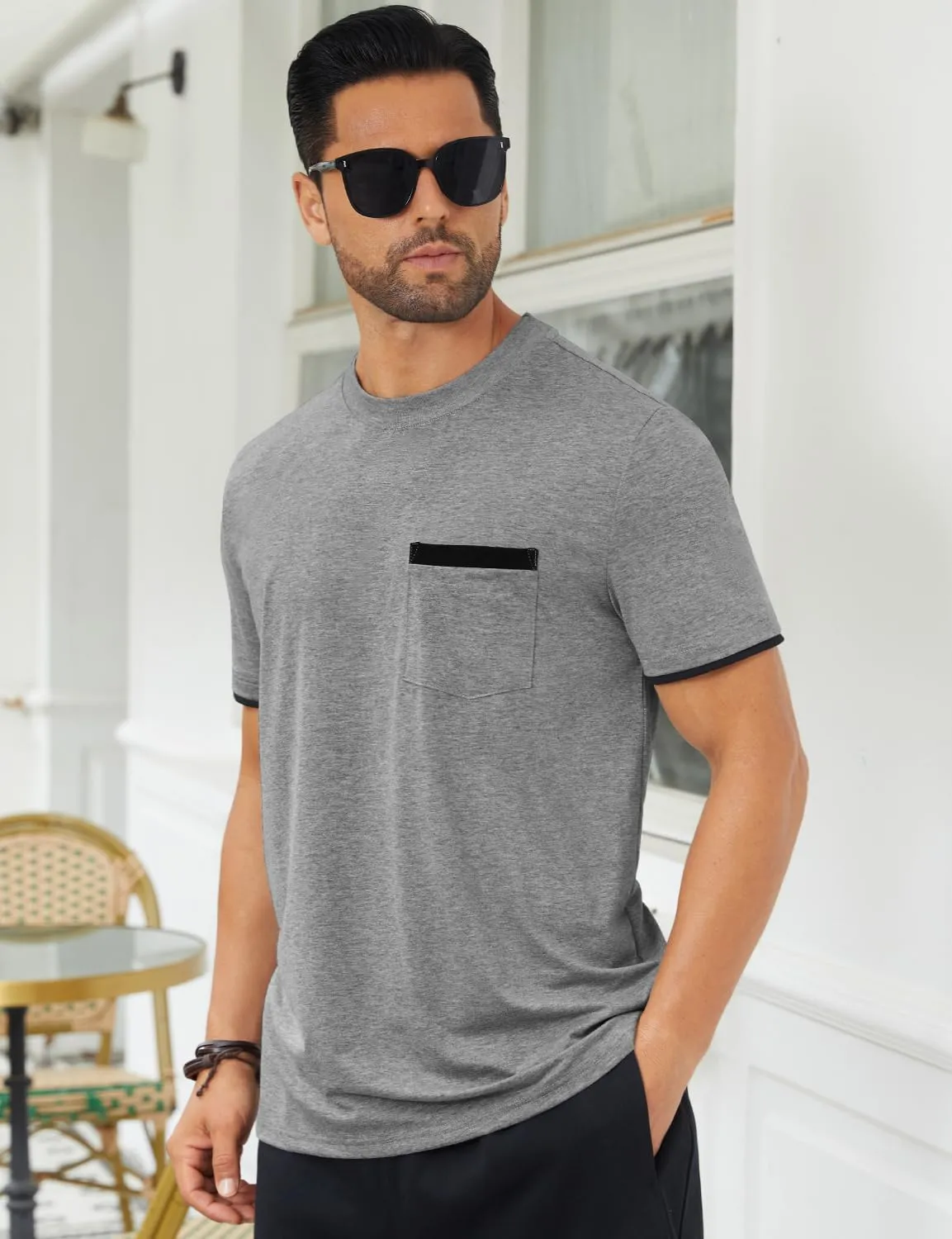 Hardaddy Men's Color Block Pullover Crew Neck Short Sleeve Tee Shirts with Pocket