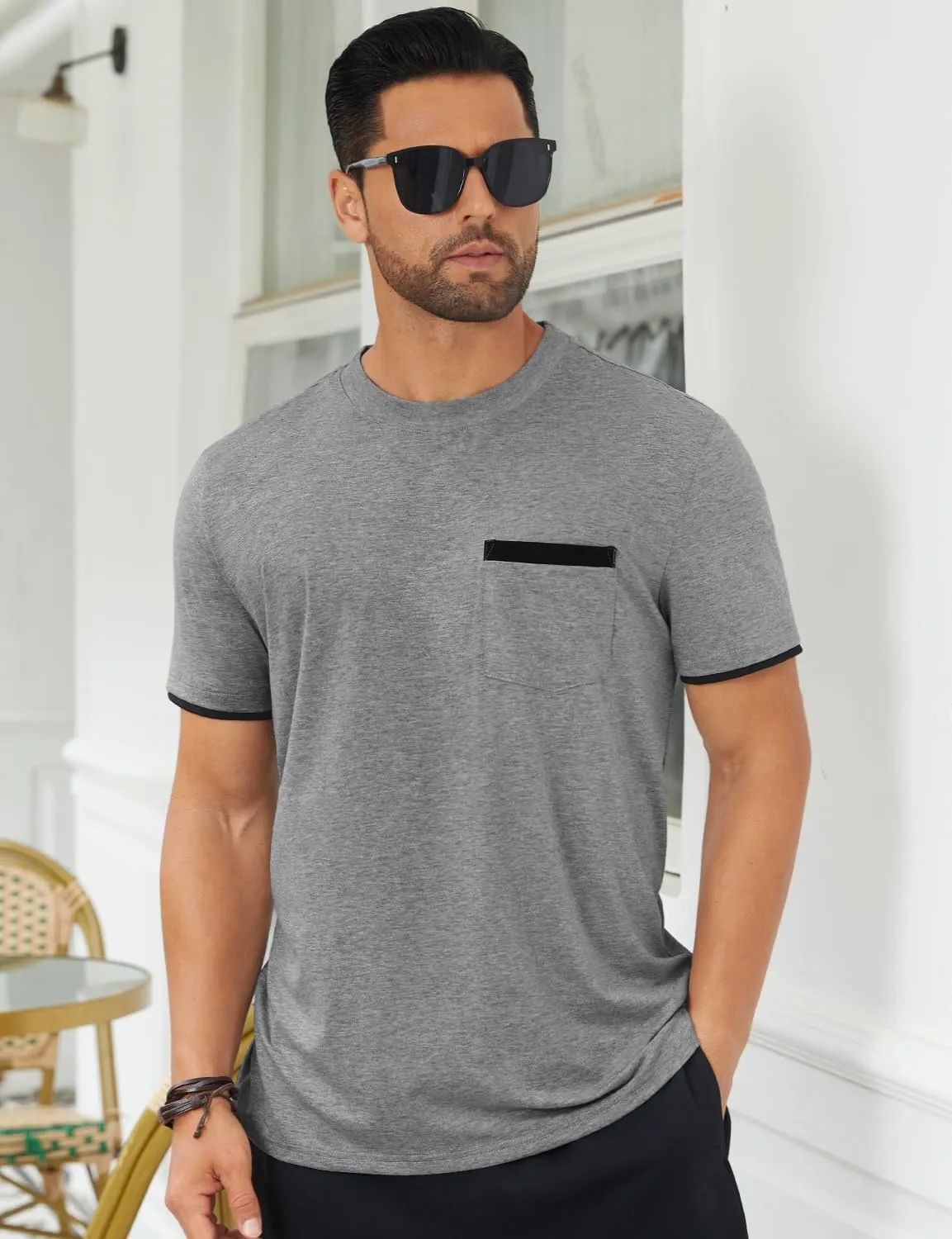 Hardaddy Men's Color Block Pullover Crew Neck Short Sleeve Tee Shirts with Pocket