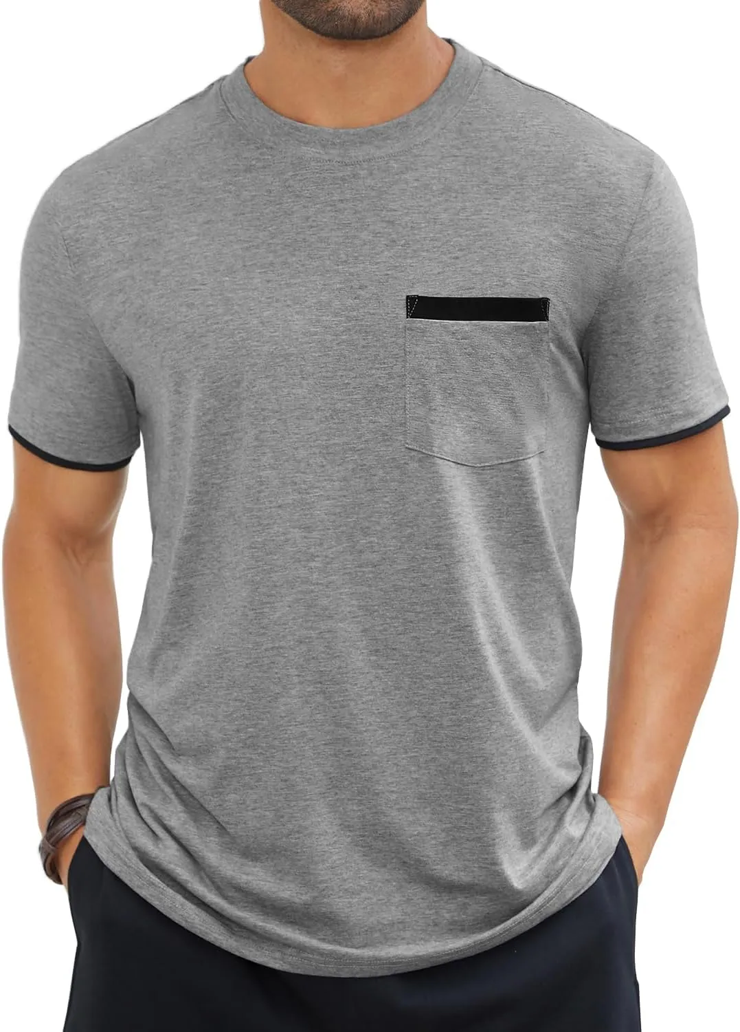 Hardaddy Men's Color Block Pullover Crew Neck Short Sleeve Tee Shirts with Pocket