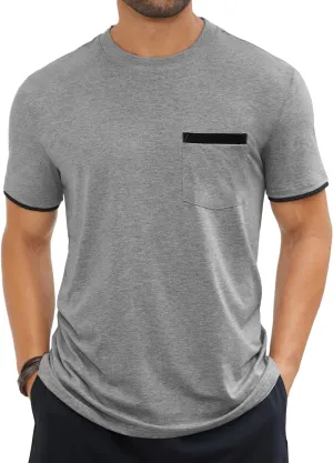 Hardaddy Men's Color Block Pullover Crew Neck Short Sleeve Tee Shirts with Pocket