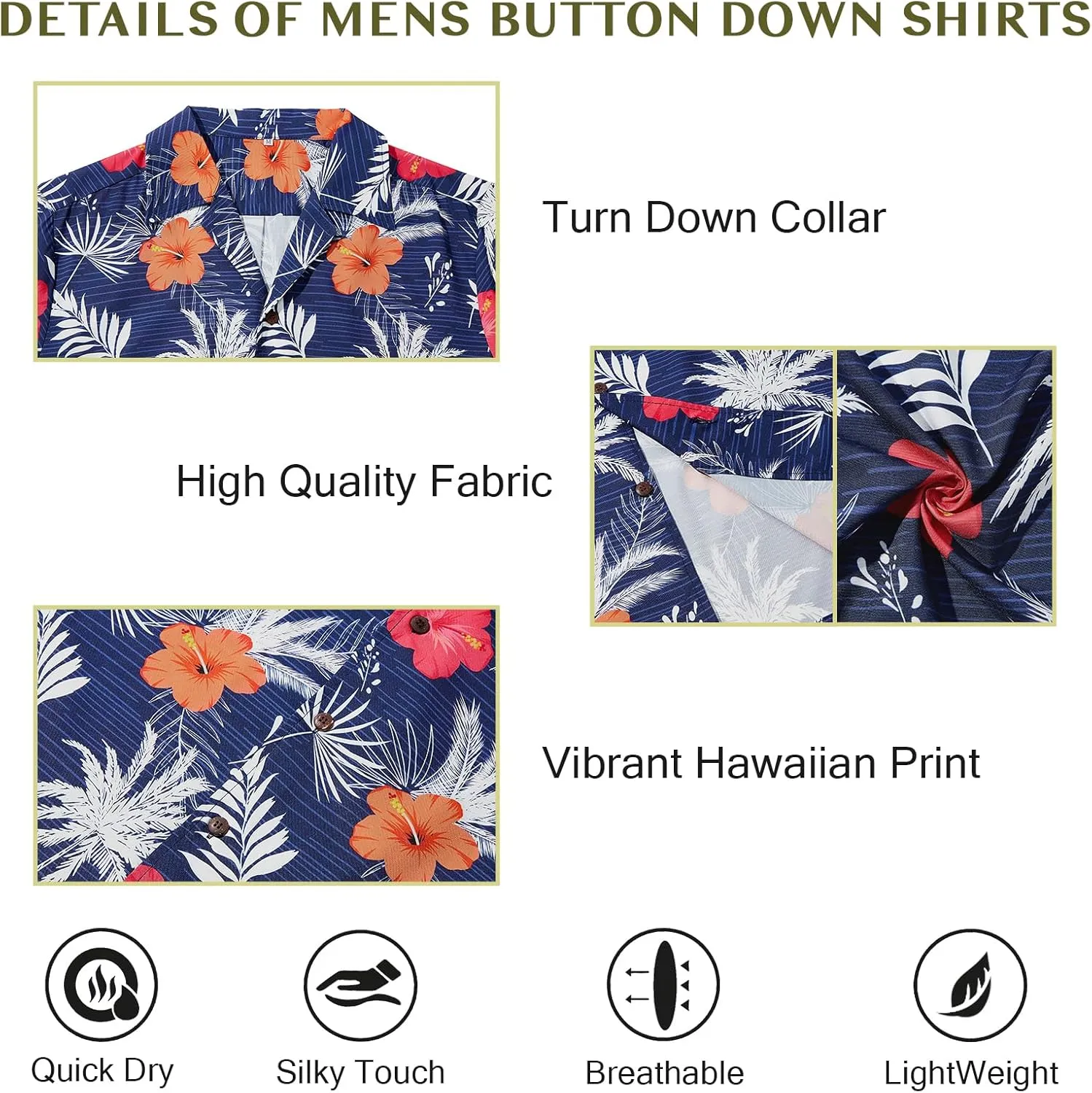 Hawaiian Shirt for Men Button Down Short Sleeve Casual Beach Shirt Summer Wear Stylish Tropical Print Shirts