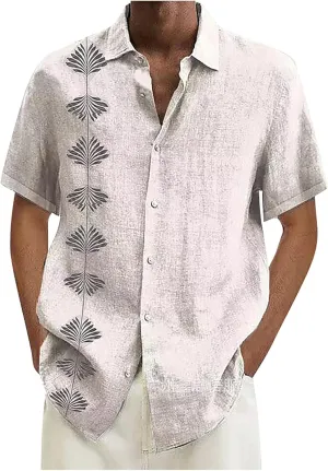Hawaiian Shirt for Men, Men's Casual Cotton Linen Solid Color Short Sleeve Shirts Summer Loose Shirts