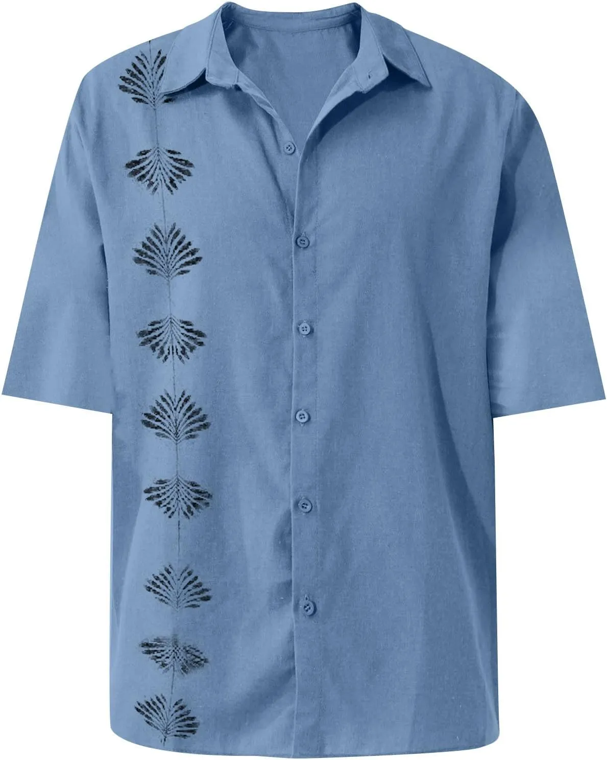 Hawaiian Shirt for Men, Men's Casual Cotton Linen Solid Color Short Sleeve Shirts Summer Loose Shirts