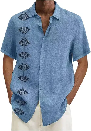 Hawaiian Shirt for Men, Men's Casual Cotton Linen Solid Color Short Sleeve Shirts Summer Loose Shirts
