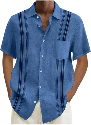 Hawaiian Shirt for Men, Men's Casual Cotton Linen Solid Color Short Sleeve Shirts Summer Loose Shirts