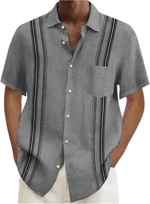Hawaiian Shirt for Men, Men's Casual Cotton Linen Solid Color Short Sleeve Shirts Summer Loose Shirts