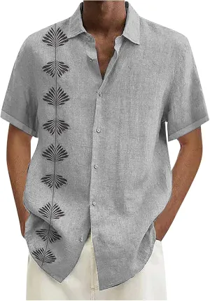 Hawaiian Shirt for Men, Men's Casual Cotton Linen Solid Color Short Sleeve Shirts Summer Loose Shirts