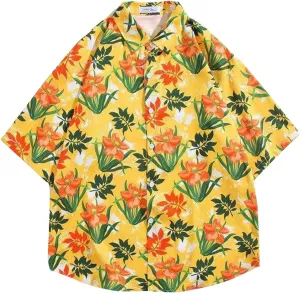 Hawaiian Shirt for Men Short Sleeve Button Down Linen Clothing Tall and Big Tropical Beach Tops Printed
