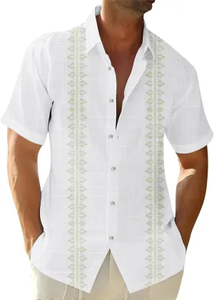 Hawaiian Shirt for Men Stretch V Neck Aloha Shirts Button Down Short Sleeve Blouse Tropical Blouses with Pocket