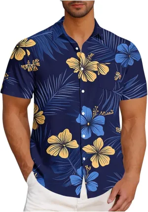 Hawaiian Shirts for Men Summer Beach Casual Short Sleeve Button Down Shirts Novelty Print Tropical Floral Tops