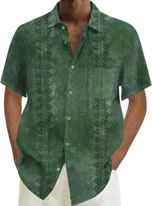 Hawaiian Shirts for Men Summer Beach Loose Fit Casual Short Sleeve Linen Tshirts Lightweight Button Down Hippie Tops