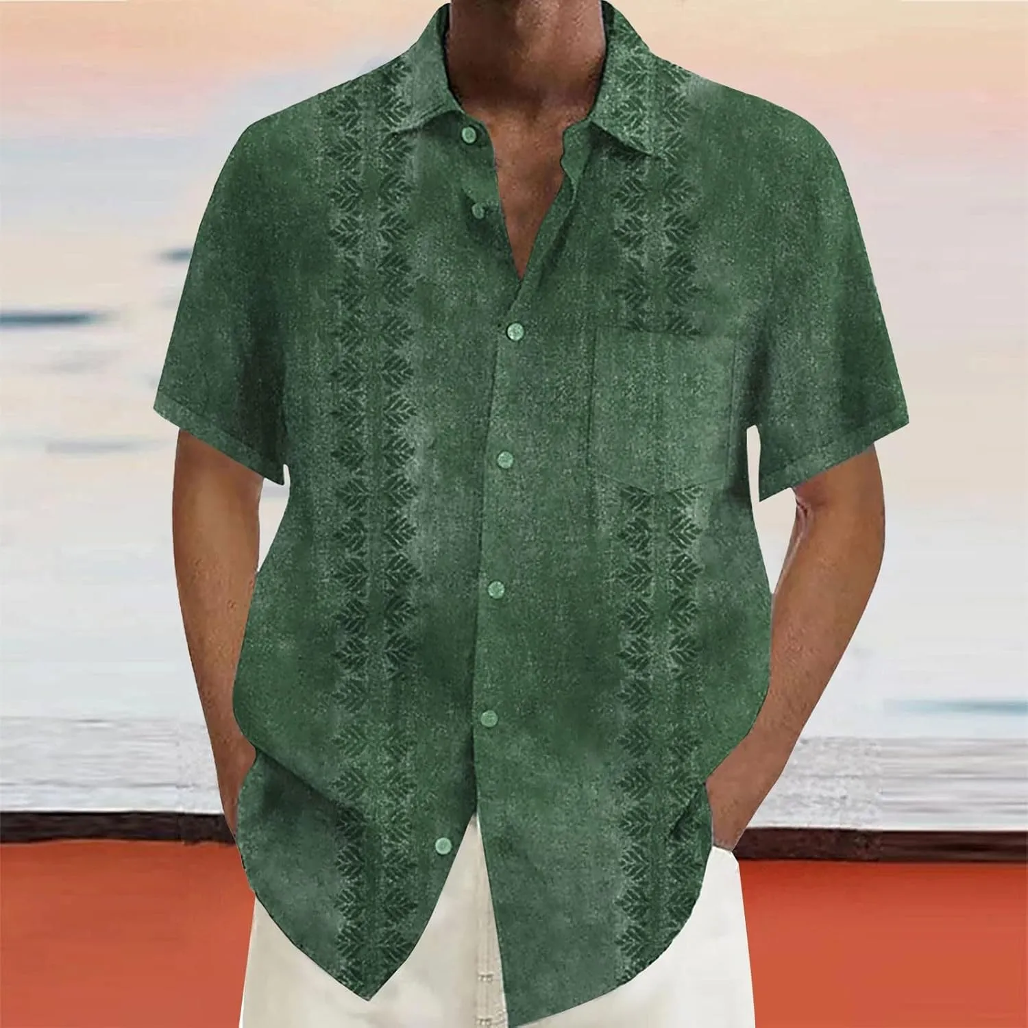 Hawaiian Shirts for Men Summer Beach Loose Fit Casual Short Sleeve Linen Tshirts Lightweight Button Down Hippie Tops