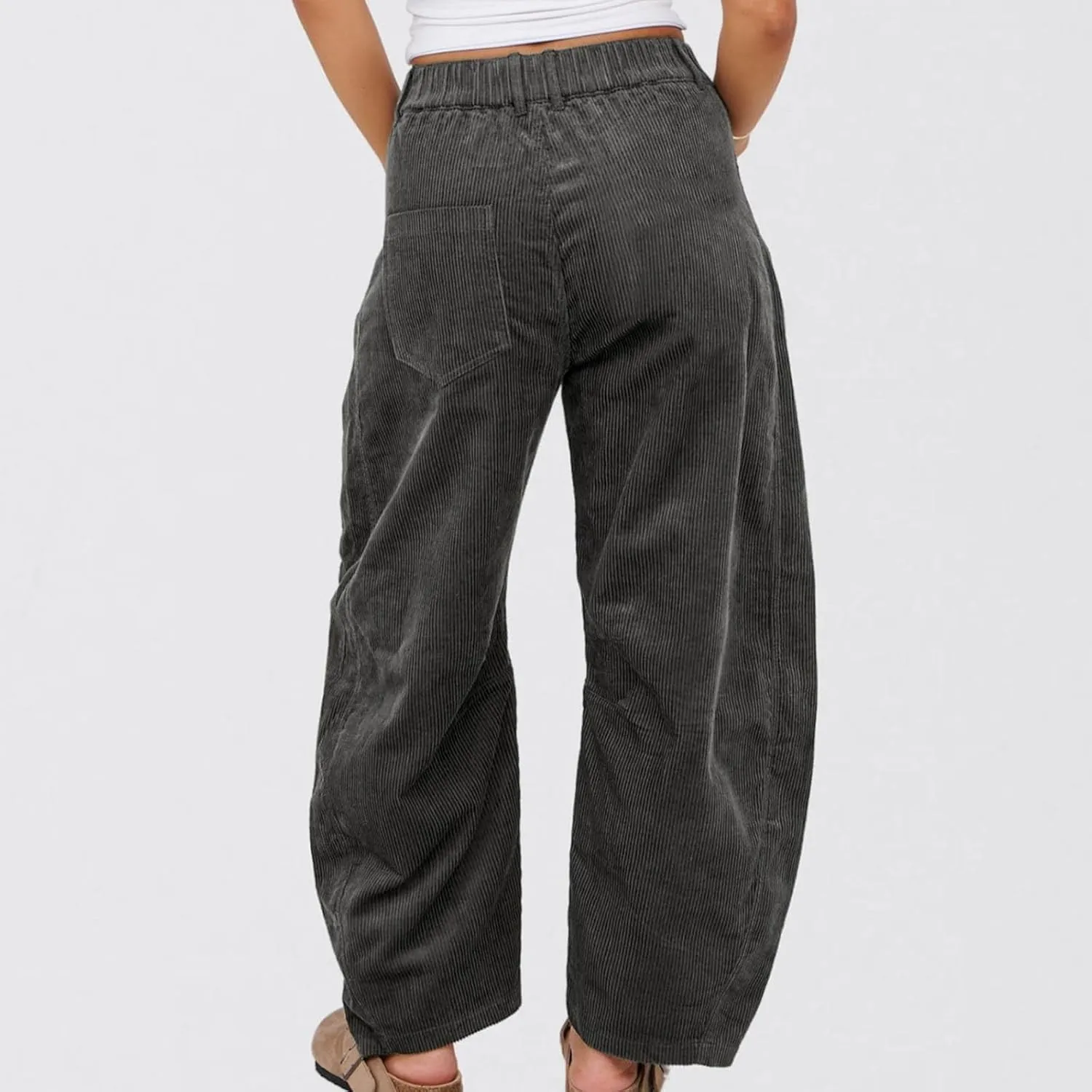 HGps8w Baggy Corduroy Pants for Women Loose Straight Leg Elastic High Waisted Business Casual Work Trousers with Pockets