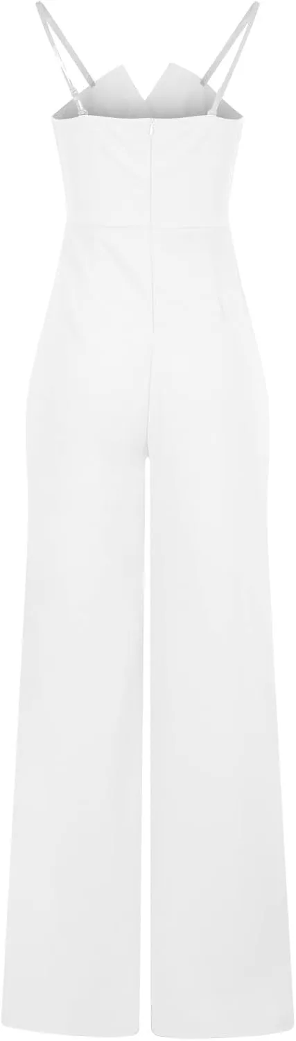 HGps8w Women's Strapless Dressy Business Jumpsuits Elegant High Waisted Straight Leg Formal Pantsuits Rompers with Pockets