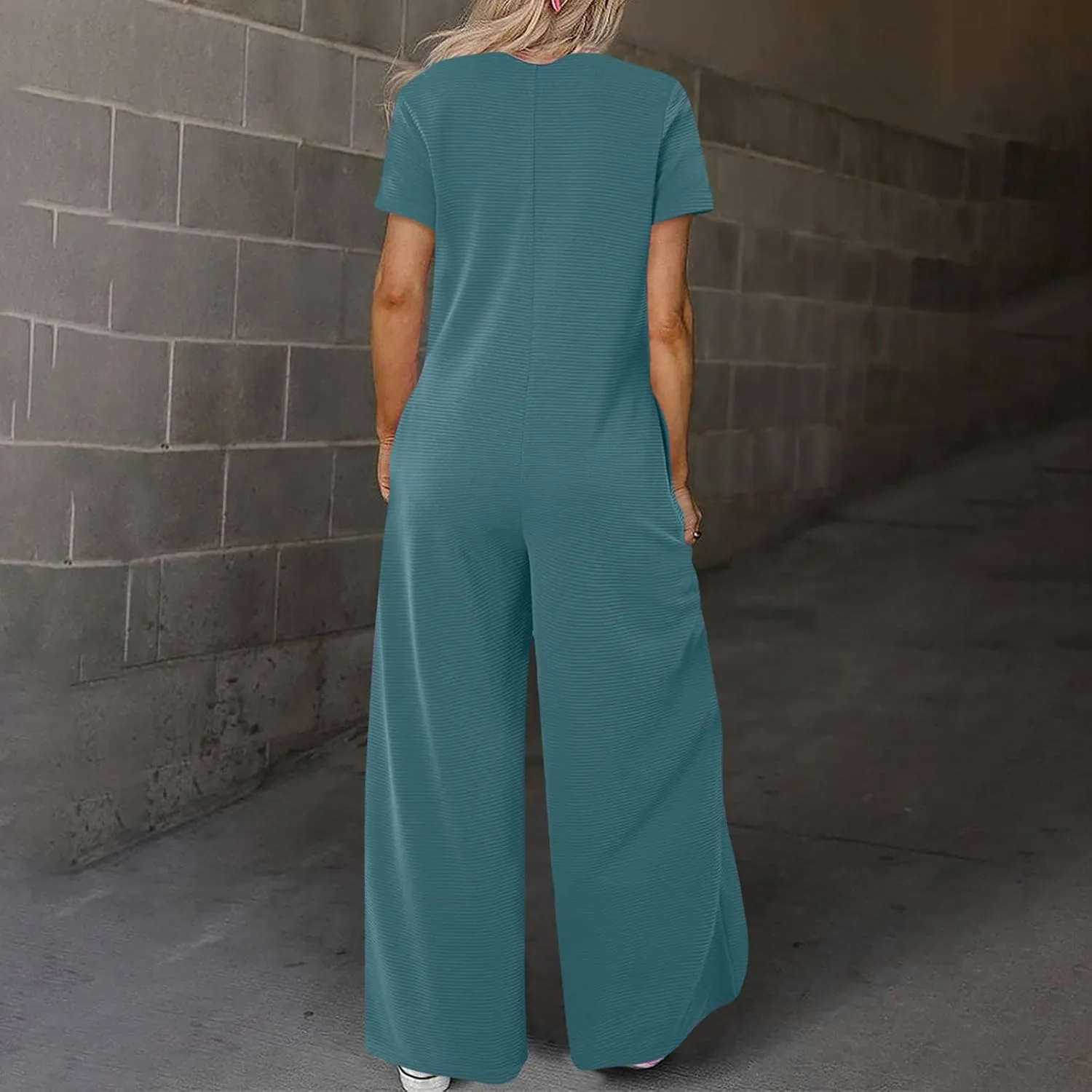 HGps8w Women's Summer Casual Wide Leg Jumpsuits Short Sleeve Loose Button Down Rompers One Piece Outfits with Pockets