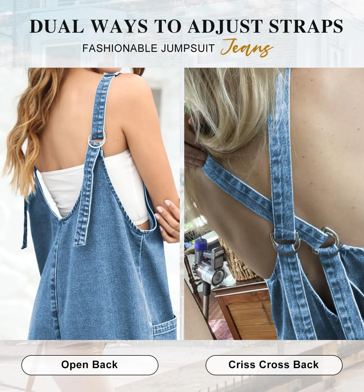 High Roller Denim Jumpsuits for Women Casual Sleeveless Loose Baggy Overalls Jeans Pants Jumpers with Pockets