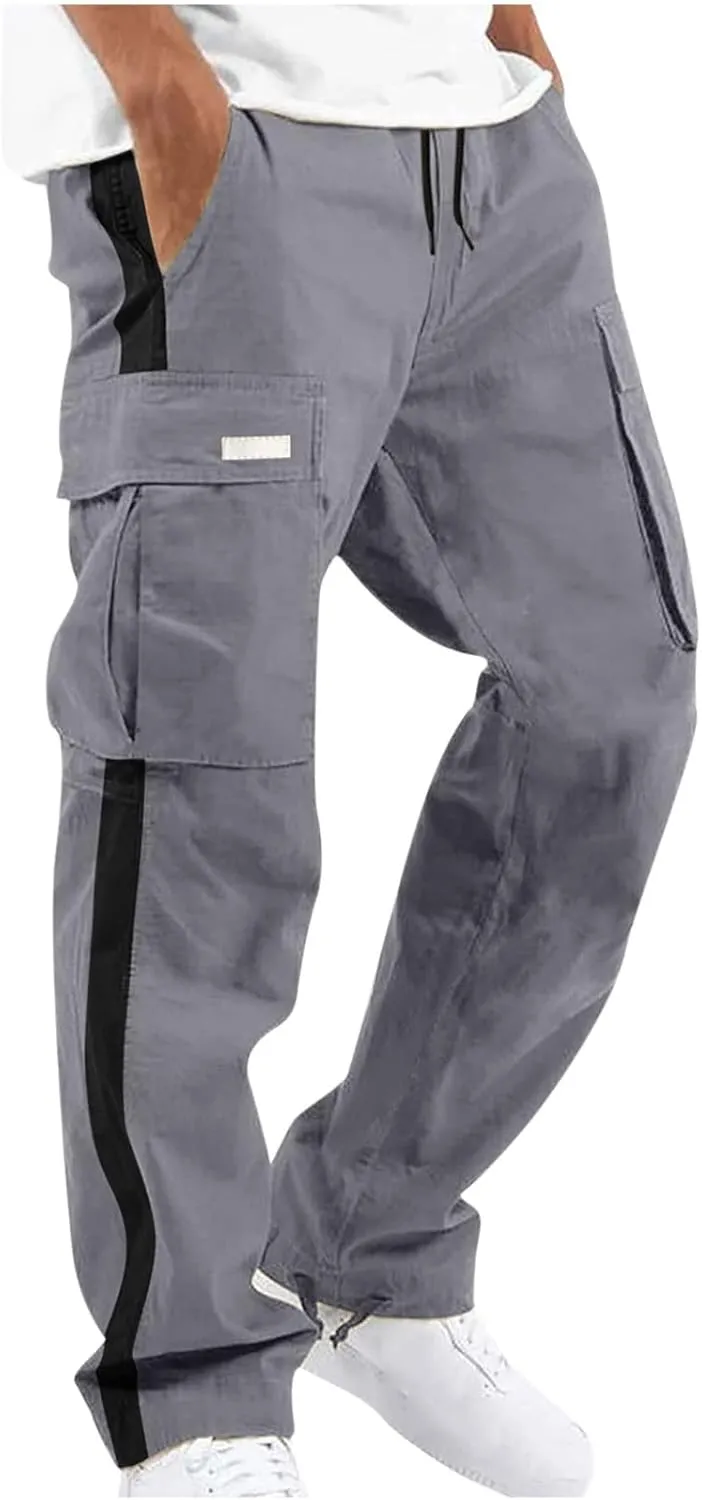 Hiking Pants for Men Stylish Splice Cargo Pants Multi-Pocket Straight Leg Cargo Trousers Relax Fit Workout Track Pant
