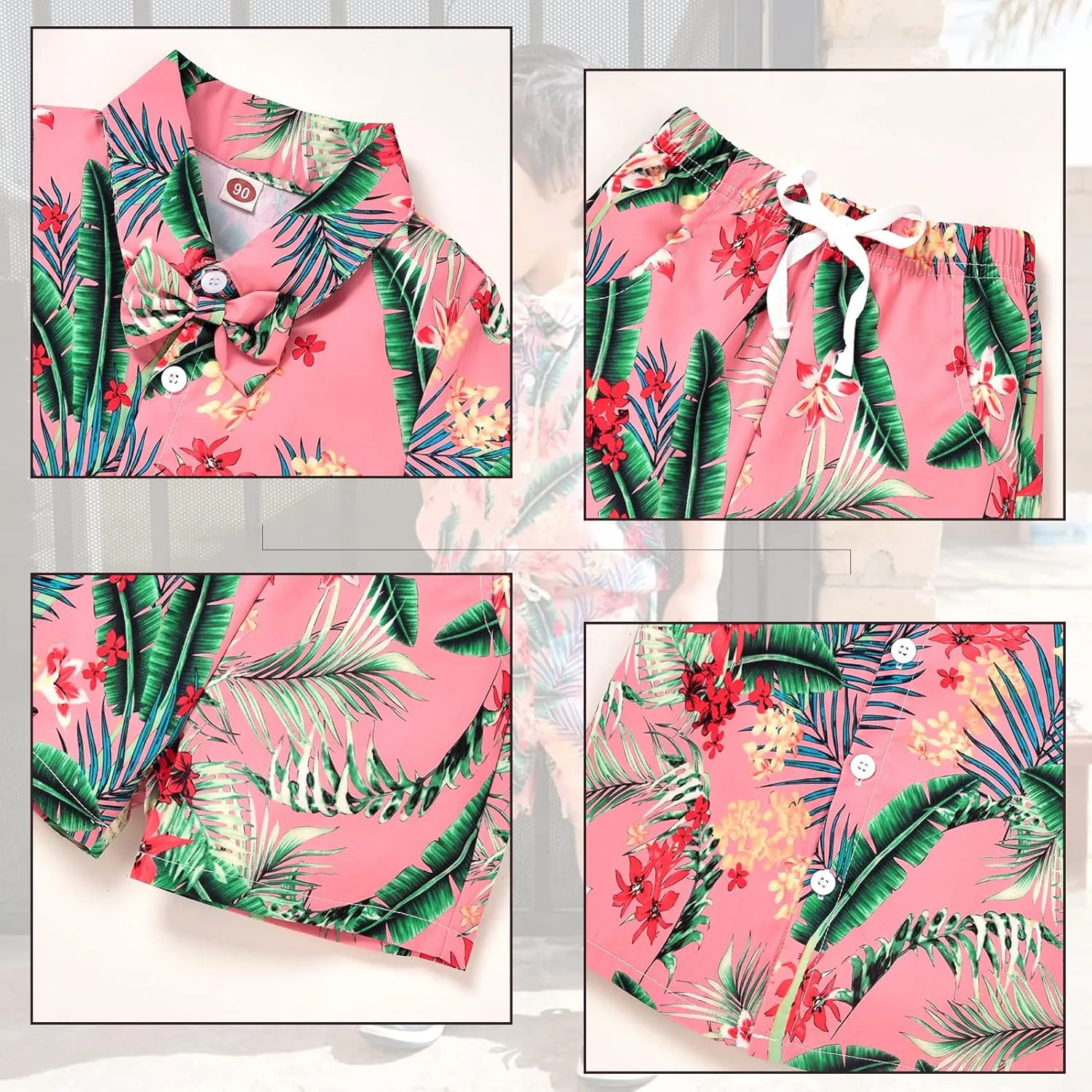 HINTINA Toddler Infant Baby Boy Shorts Set Hawaiian Outfits Short Sleeve leaf Floral Flower Shirt Summer Clothes Set Suit