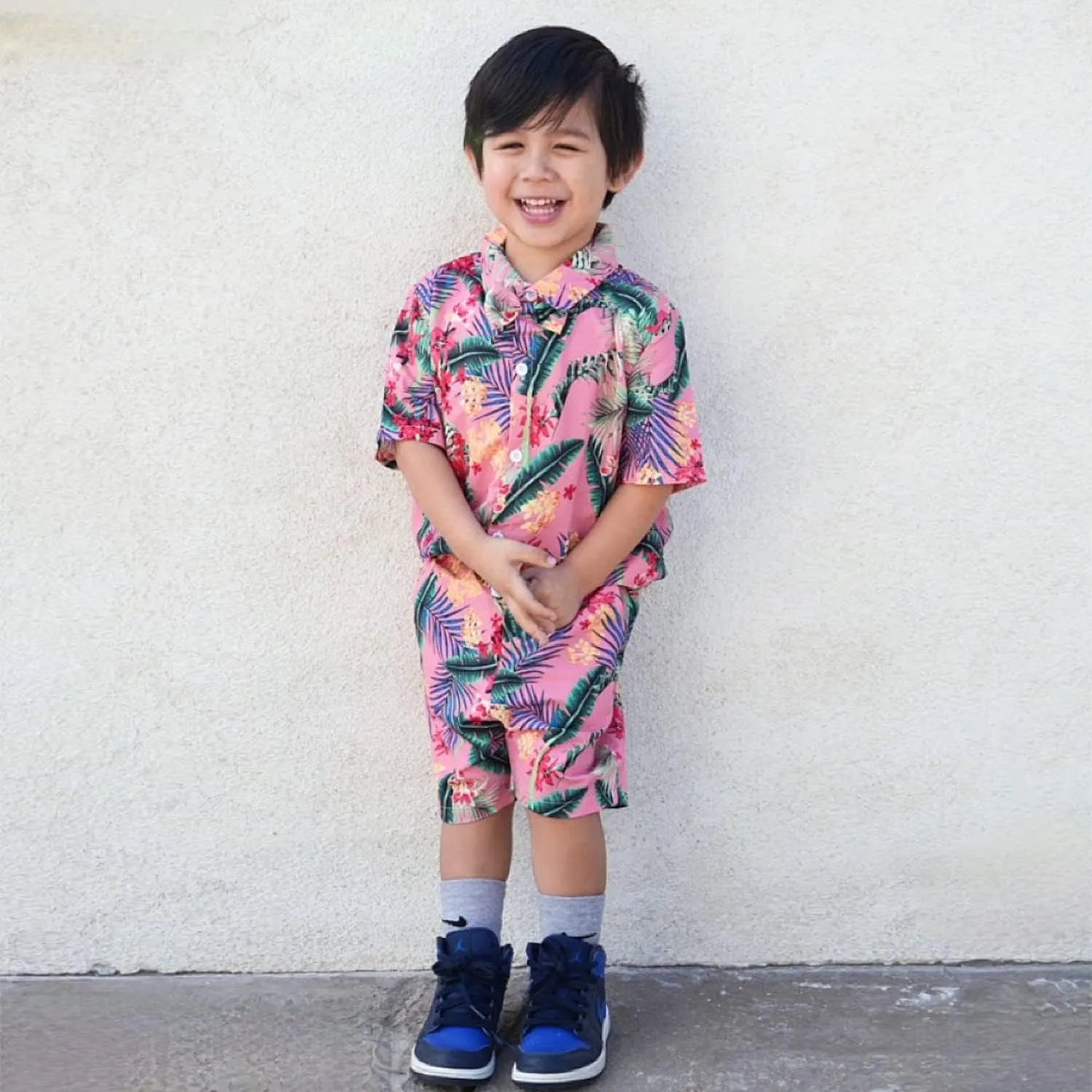HINTINA Toddler Infant Baby Boy Shorts Set Hawaiian Outfits Short Sleeve leaf Floral Flower Shirt Summer Clothes Set Suit