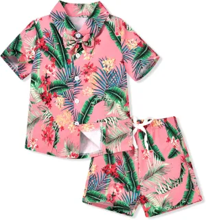 HINTINA Toddler Infant Baby Boy Shorts Set Hawaiian Outfits Short Sleeve leaf Floral Flower Shirt Summer Clothes Set Suit
