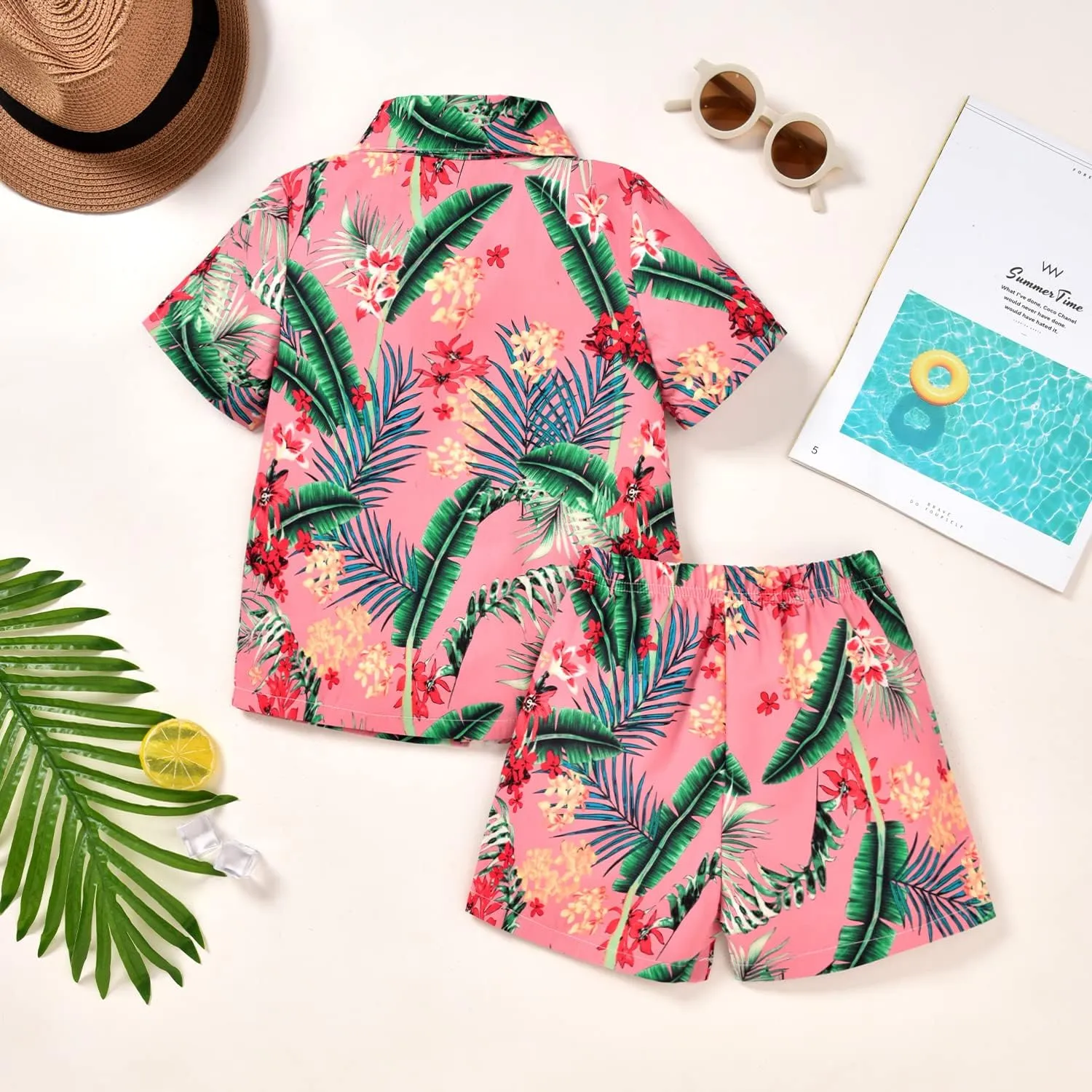 HINTINA Toddler Infant Baby Boy Shorts Set Hawaiian Outfits Short Sleeve leaf Floral Flower Shirt Summer Clothes Set Suit