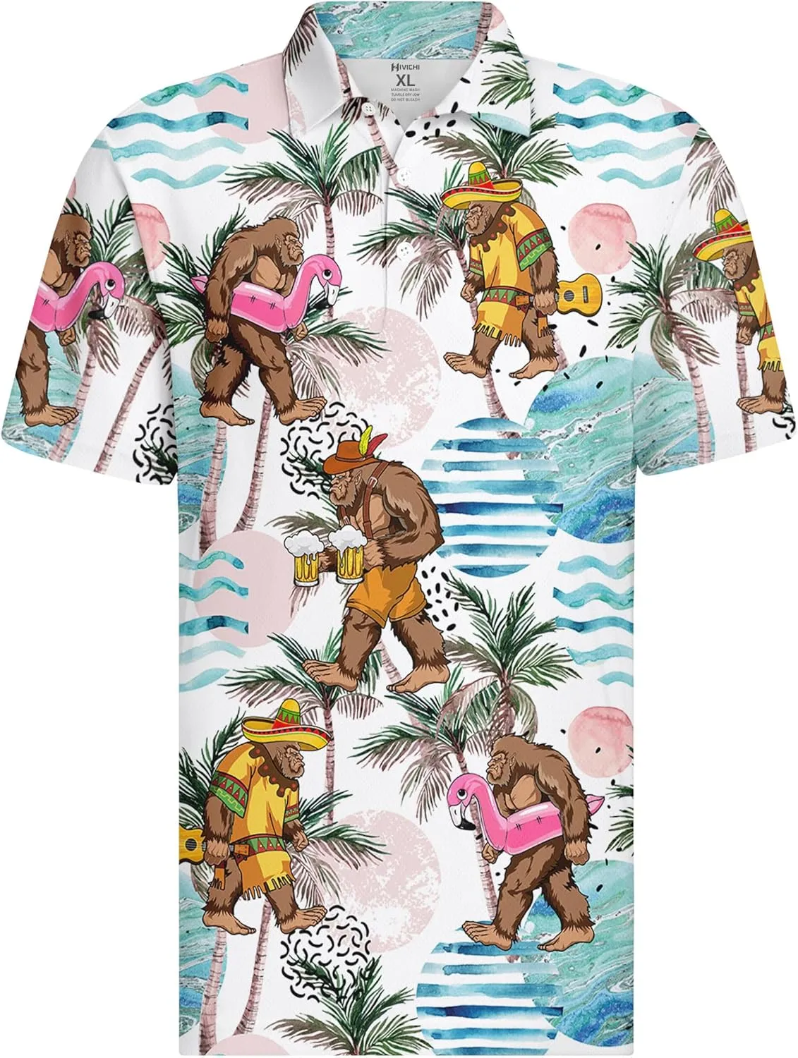 HIVICHI Golf Shirts for Men Funny Print Crazy Hawaiian Mens Polo Shirt