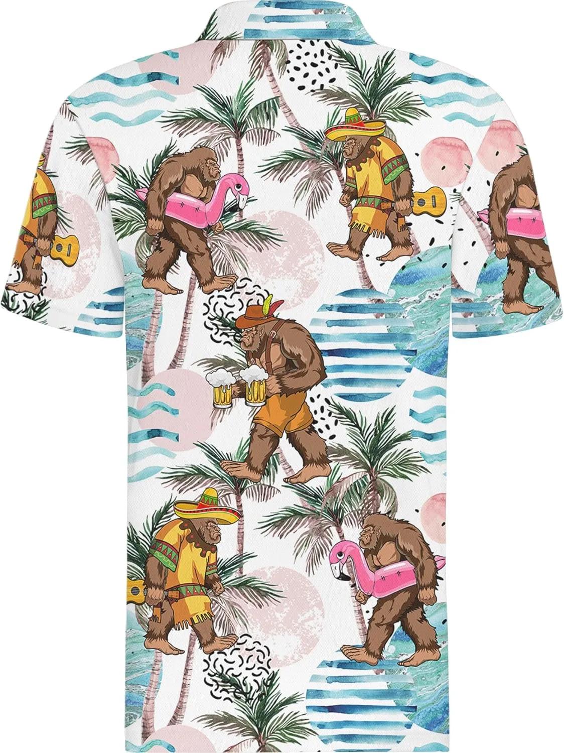HIVICHI Golf Shirts for Men Funny Print Crazy Hawaiian Mens Polo Shirt