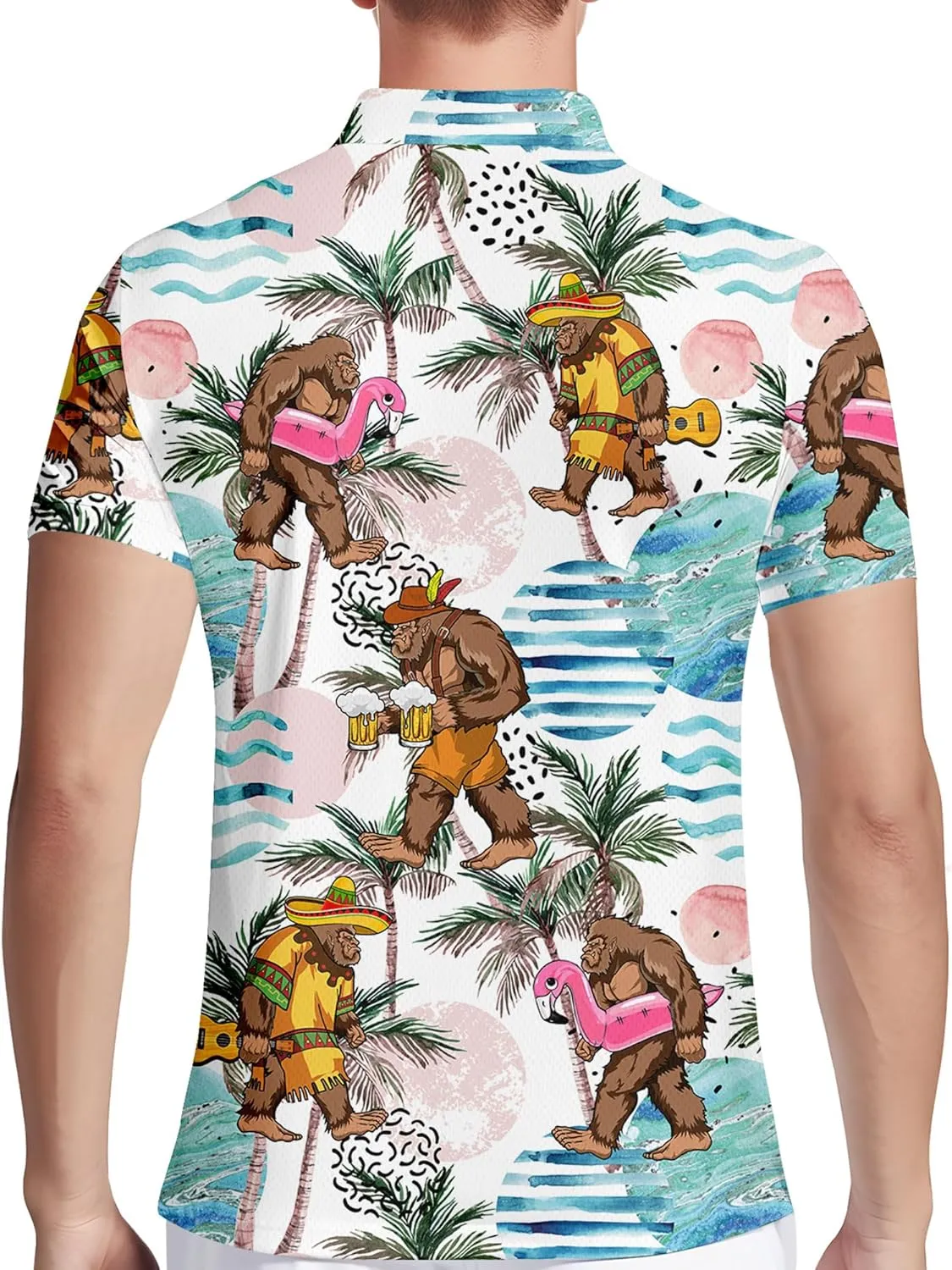 HIVICHI Golf Shirts for Men Funny Print Crazy Hawaiian Mens Polo Shirt