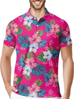 HIVICHI Golf Shirts for Men Funny Print Crazy Hawaiian Mens Polo Shirt