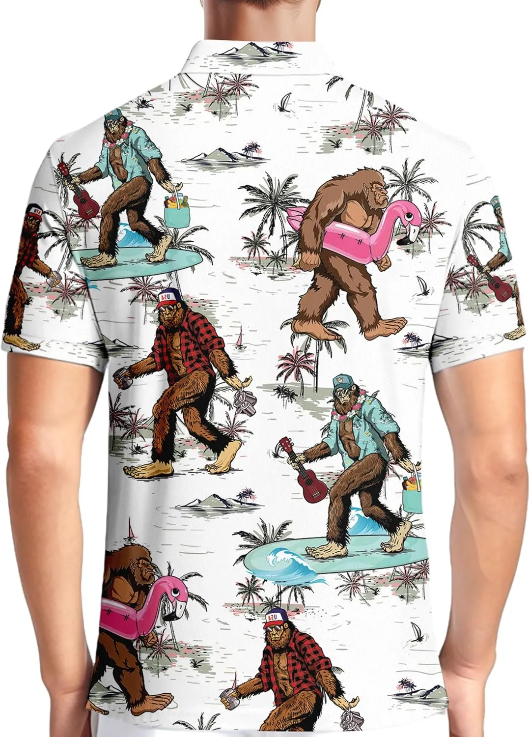 HIVICHI Golf Shirts for Men Funny Print Hawaiian Crazy Mens Polo Shirt