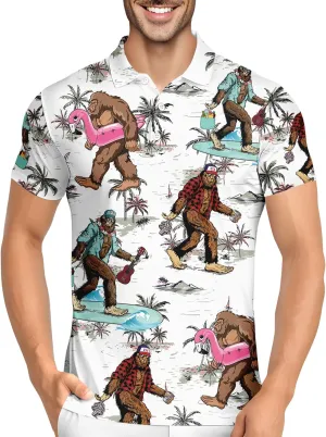 HIVICHI Golf Shirts for Men Funny Print Hawaiian Crazy Mens Polo Shirt