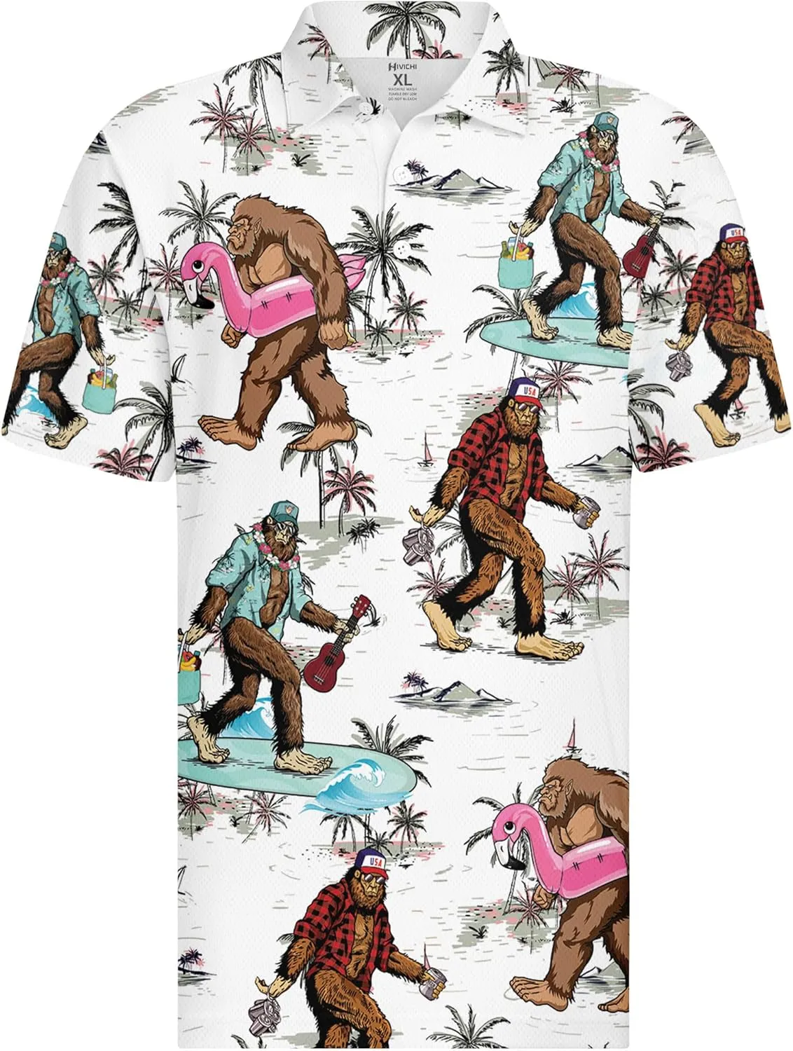 HIVICHI Golf Shirts for Men Funny Print Hawaiian Crazy Mens Polo Shirt